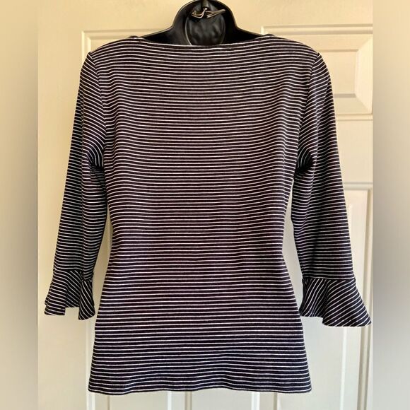 Ralph Lauren Striped Black And White Bell Sleeve Shirt Size Medium - Picture 3 of 8